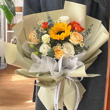 爱在此刻鲜花香槟玫瑰向日葵花束祝福送老师全国同城配送	